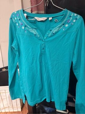 Great Northwest Clothing Company Teal Embroidered Henley Top
